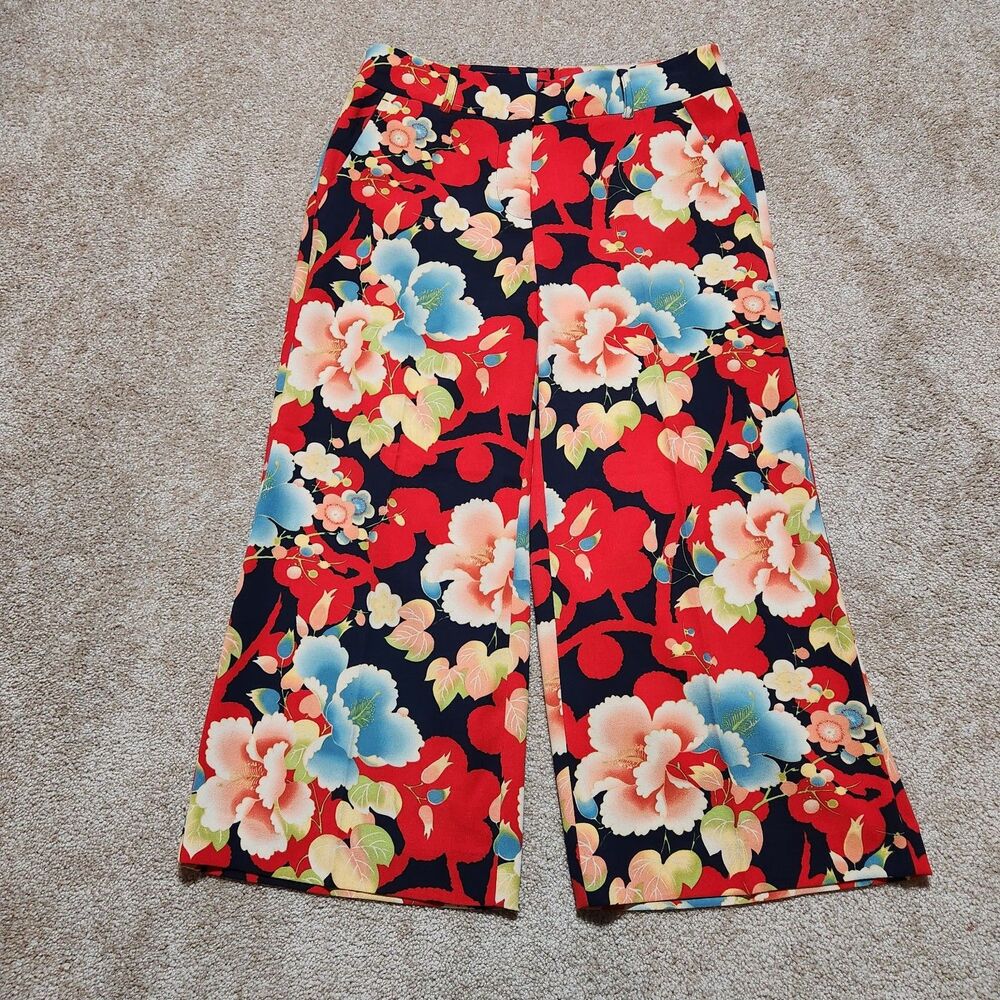Ann Taylor LOFT Pants Women 0P Mid Rise Floral Multi Color Crop Wide Leg